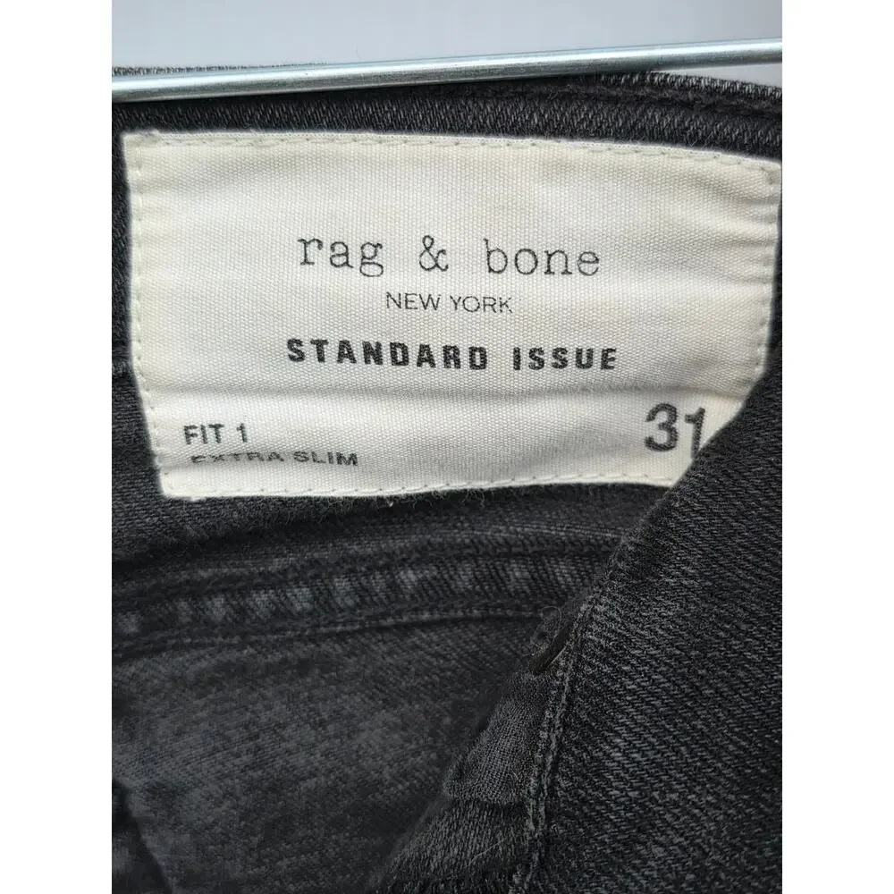 Rag & Bone Standard Issue Fit 1 Extra Slim Jeans Men's 31 Black Distressed
